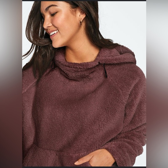 Victorias Secret Pink Sherpa Fleece Polar Hoodie Hooded Pull On Women Size Large - Picture 1 of 8